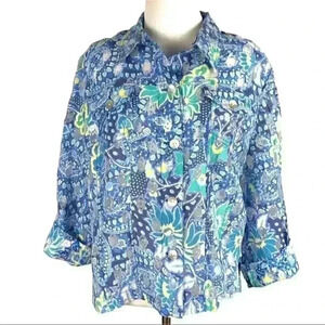 Ruby rd Womens top size 12 multicolored button down sheer